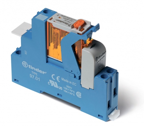 Интерфейсный модуль (сборка 46.61.8.024.0040 + 99.02.0.024.98 + 97.01SPA), электромеханическое реле, 1CO 16A, контакты AgNi, питание 24В AC, категория защиты IP20, винтовые клеммы, пластиковая клипса, LED + варистор, кнопка тест + мех.индикатор Код товара