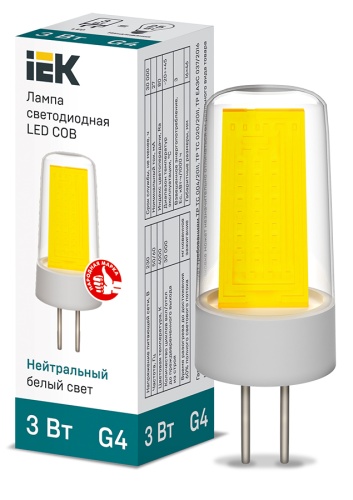 Лампа светодиодная COB капсула 3Вт 230В 4000К керамика G4 | код LLE-COB-3-230-40-G4 | IEK