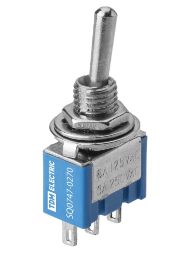 Переключатель-тумблер MTS-102 Micro 1P 250В AC/DC 3А (3c) ON-ON с фиксацией TDM | код SQ0747-0270 | TDM
