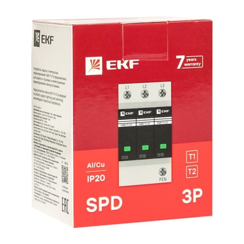 Устройство защиты от импульсных перенапряжений Т1+Т2, Iimp-12,5kA, In-20kA, Uc-275В, 3+0 PROxima | код OV12-3-503 | EKF фото 3