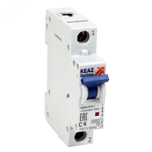 Выключатель автоматический однополюсный 4А D 6кА AC OptiDin BM63-1D4-УХЛ3 | код 260527 | КЭАЗ