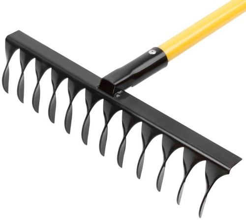 Грабли с желтым метализированным черенком, витой зуб, 12 зубьев | код 76978 | FIT фото 2