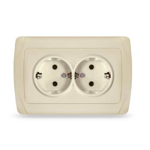 Маргарита розетка двухместная с/з, с/у, 16А, 220В, сл.кость (ivory) (еврослот) | код М0128-I | Universal