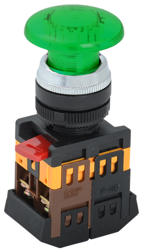 Кнопка зеленая AELA-22 Гриб с подсветкой неон 1з+1р 240В | код BBG20-AELA-K06 | IEK