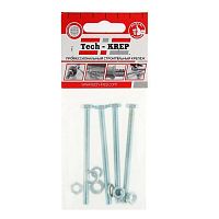 Болт DIN933 М6х80 шестигранная голова полная резьба оцинкованный + гайка + шайба (4 шт) | код 112721 | Tech-KREP