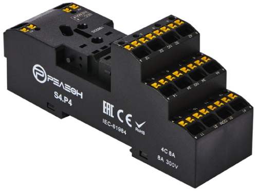 S4.P4 Розетка с push in клеммами для реле RP4.34 и модуля PM8 10А | код S4P4 | РЕЛЕОН