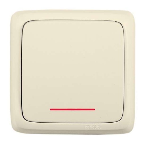 Переключатель одноклавишный наружный с изоляционной пластиной с индикацией слоновая кость 16А | код ВА16-164-01 | HEGEL