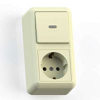 ОПТИМА Блок комбинированный о/у выключатель одноклавишный с подсветкой +розетка 2К+ ЗБКВР-432, сл.кость | код 8087 | Кунцево-Электро