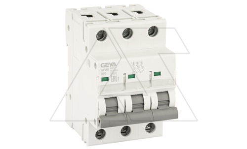 Авт. выключатель GYM8-3P-50B, 3P, 50A, хар-ка B, 4,5kA, 3M, без подкл. AU8, AL8. | код GYM83P50B_0 | GEYA