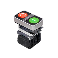 Кнопка двойная плоская с подсветкой, красная/зеленая, маркировка I+O, 1NO+1NC, 220V AC/DC, IP65, металл MTB4-BW83753 | код 137156 | MEYERTEC