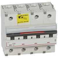 Автоматический выключатель DX³ - 36 кА - тип характеристики С - 4П - 230/400 В~ - 80 А - 6 модулей | код 410041 |  Legrand 