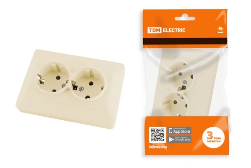 Розетка двойная 2П+З 16А 250В сл. кость Ильмень TDM | код SQ1823-0112 | TDM