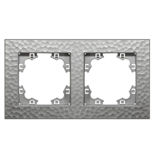 Рамка фактурная 2 поста универсальная UNIVersal Афина серебро (еврослот) | код A10044-S | Universal