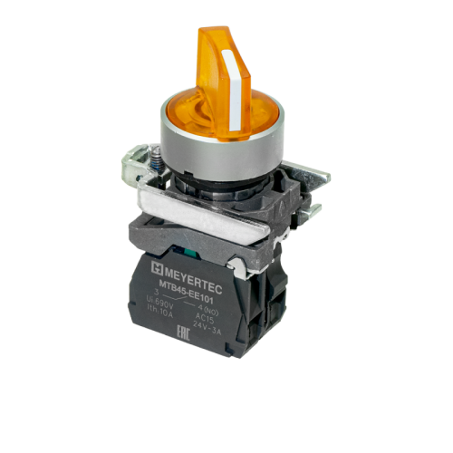 Переключатель на 3 положения с фиксацией и подсветкой, желтый, 1NO, 24V AC/DC, IP65, металл MTB4-BK35711 | код 137187 | MEYERTEC Переключатель на 3 положения с фиксацией и подсветкой, желтый, 1NO, 24V AC/DC, IP65, металл MTB4-BK35711 | код 137187 | MEYERTEC