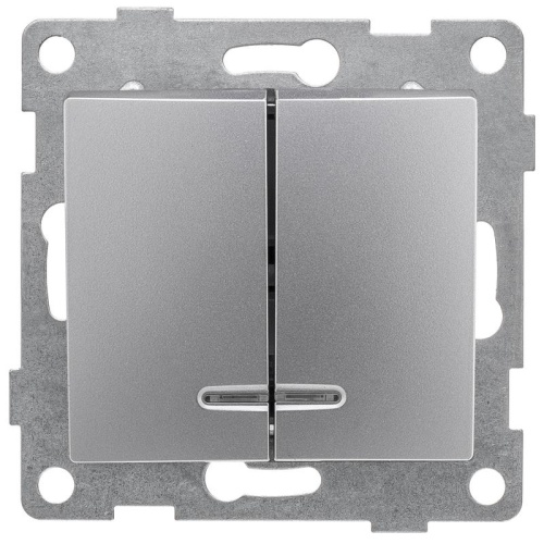 Выключатель 2-кл. СП Bravo 10А 250В с индикацией механизм серебр. | код С10В28-004 | GUSI