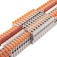 Клемма СМК 222-621-PT-6 3 вывода рычаг-push-in на DIN-рейку 1-6кв.мм сер. (уп.50шт) Rexant 07-5294