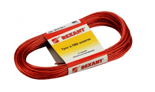 Трос стальной в ПВХ оплетке d=2,0 мм, красный ( моток 20 м) REXANT | код 09-5120-1 | REXANT