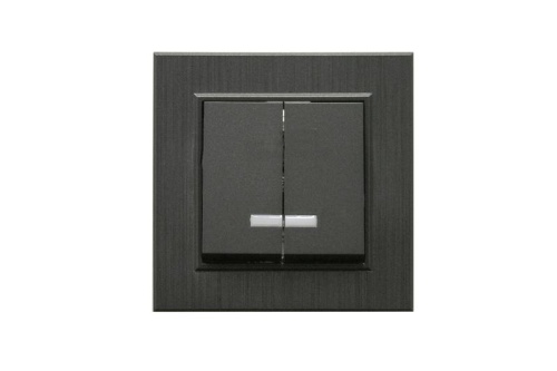 Выключатель 2-клав. с подсветкой Karea LINE STAR дым. металлик Makel 86050023 Выключатель 2-клав. с подсветкой Karea LINE STAR дым. металлик Makel 86050023