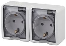 Розетка 2-м ОП Эра Эксперт 11-2403-01 16А IP54 16AX 250В 2х2P+E бел. | Код. Б0020716 | ЭРА