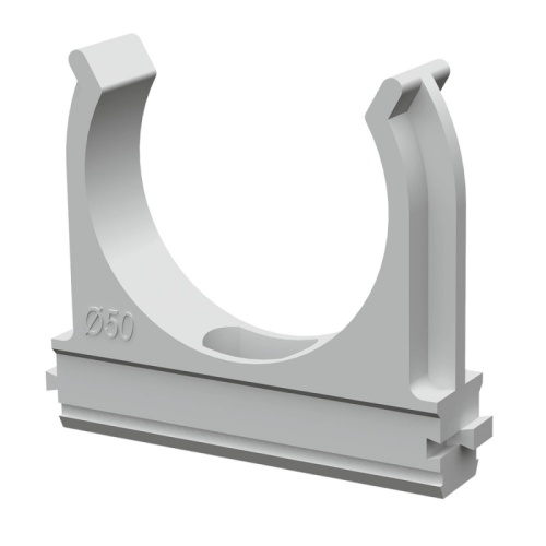 Крепёж-клипса для труб d50 мм безгалогенная (HF) атмосферостойкая серая (10шт/200шт уп/кор) Промрукав | код PR13.0349 | ПРОМРУКАВ