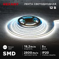 Лента светодиодная 12В, SMD2835, 19,2Вт/м, 240 LED/м, 4000K, 10мм, 5м,IP20 REXANT | код 141-224 | REXANT