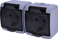 Розетка 2-я (Schuko) (серый_дымчатая крышка) (IP44/54) RHE-2sd-SR | код 004668073 | ETI