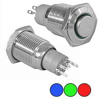 Кнопка антивандальная с подсветкой RUICHI LAS2-GQH-11ZE/B on-on, М16, IP40, никелированная латунь | код 77909 | Ruichi