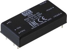 Источник питания DC-DC, 40Вт, вход 24В (9…36В) DC, потребление без/под нагр. 15мА/1900мА, выход 5В/8000мА, КПД 89%, ёмкостная нагр. макс. 20000мкф, изоляция 1600В DC, в корпусе 50,8х25,4х10,5мм, -40…+90С | код RSDW40F-05 | MeanWell