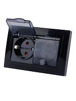 Розетка двойная 2П+З с защ. шт. и прозрачной крышкой 16А 250В IP44 антрацит Таймыр TDM | код SQ1814-0877 | TDM
