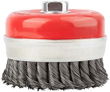 Корщетка-чашка гайка М14 стальная витая проволока с бандажом профи 100мм FIT 39510