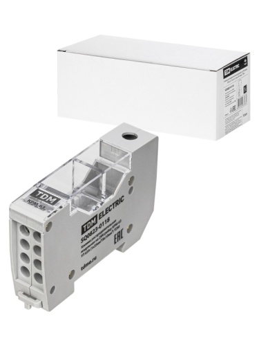 Клемма распределительная модульная на DIN-рейку КРМ-63 1П 63А (1х35мм?/8х10мм?) TDM | код SQ0823-0118 | TDM