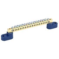Шина N нулевая 6х9 мм на двух угловых синих изоляторах 16 групп REXANT | код 11-2330 | REXANT