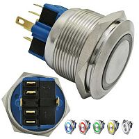 Кнопка антивандальная с подсветкой RUICHI GQ25-11E/B on-(off)+off-(on), М25, IP65, никелированная латунь | код 77941 | Ruichi