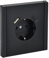 FORTE&PIANO Роз. з/к/ш в/к 16А USB A+C 18Вт FP147 чер. IEK | код FP-R14-16-U22-018-K02 | IEK