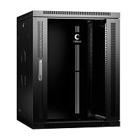 Cabeus SH-05F-15U60/60-R-BK Шкаф телекоммуникационный настенный разобранный 19 15U 600x600x769mm (ШхГхВ) дверь стекло, цвет черный (RAL 9004) | код 10745c | Cabeus