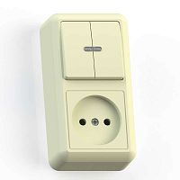 ОПТИМА Блок комбинированный о/у выключатель 2-хклавишный+розетка 2К БКВР-431, сл.кость | код 8085 | Кунцево-Электро