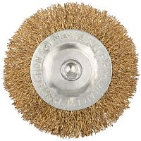 Корщетка дисковая прямая со шпилькой стальная латунированная волнистая проволока 75мм КУРС 38464