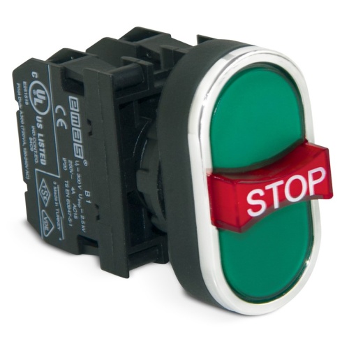 B121B30YY Кнопка тройная с аварийной кнопкой STOP зелёная | код B121B30YY | EMAS