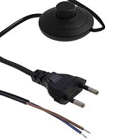 Шнур сетевой 2-х полюсный с напольный переключателем-кнопкой RUICHI, вилка прямая CEE7/16 - без оконцевания, 2.5 м, 2x0.75 мм2, чёрный | код 112951 | Ruichi