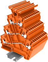 TPTS2.5-2T-OG Клемма TP проходная 3-уровневая угловая с держателем маркировки, Push-in, сеч.2.5мм2, оранж., шт | код TPTS2.5-2T-OG | SUPU