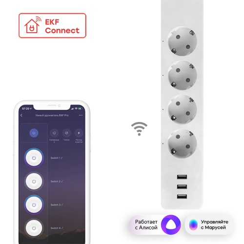 Умный удлинитель Connect PRO Wi-Fi c USB | код  RCE-2-WF | EKF