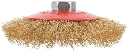 Корщетка-колесо с наклоном, гайка М14, стальная волнистая латунированная проволока 125 мм | код 39023 | FIT фото 5