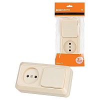 Блок комбинированный выкл. 1-кл. 10А + розетка 2П 10А 250В БКВР IP20 сл. кость Ладога TDM | код SQ1801-0205 | TDM