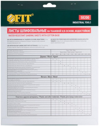 Лист шлифовальный водостойкий на тканевой основе алюм./оксидный профи 230х280мм (уп.10шт) Р 320 FIT 38200 фото 4 Лист шлифовальный водостойкий на тканевой основе алюм./оксидный профи 230х280мм (уп.10шт) Р 320 FIT 38200 фото 4