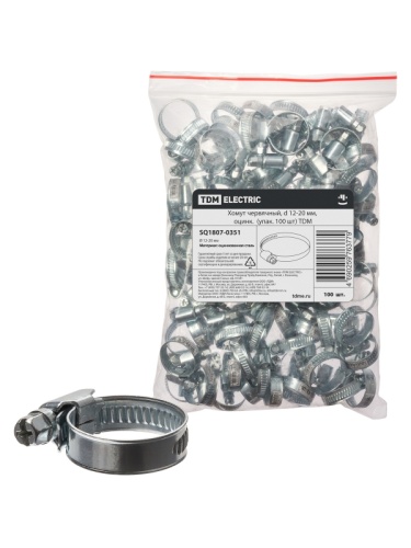 Хомут червячный, d 12-20 мм, оцинк (упак. 100 шт) TDM | код SQ1807-0351 | TDM