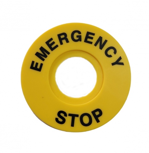 PB-ES90 Шильдик аварийной остановки с надписью, ?90 мм. (Желтый) | код PB-ES90 | Plastim PB-ES90 Шильдик аварийной остановки с надписью, ?90 мм. (Желтый) | код PB-ES90 | Plastim