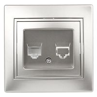 Розетка телефонная RJ11, СУ, Plano, алюминий, 1-302-03 | код Б0030082 | ЭРА