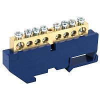 Шина N нулевая с синим изолятором на DIN-рейку 8x12 мм стойка бол. 8 групп REXANT | код 11-2347 | REXANT