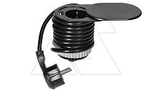 Блок розеточный встраиваемый d=60мм, USB 5V 2,4A + 2P+E со шторками,скользящая крышка, 3680вт, кабель 1,9м, черный | код OR-AE-13124-B | ORNO