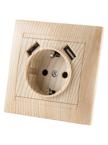 Розетка 2П+З 16А 250В + 2 USB порта 2,1А 5В сосна Лама TDM | код SQ1815-0342 | TDM